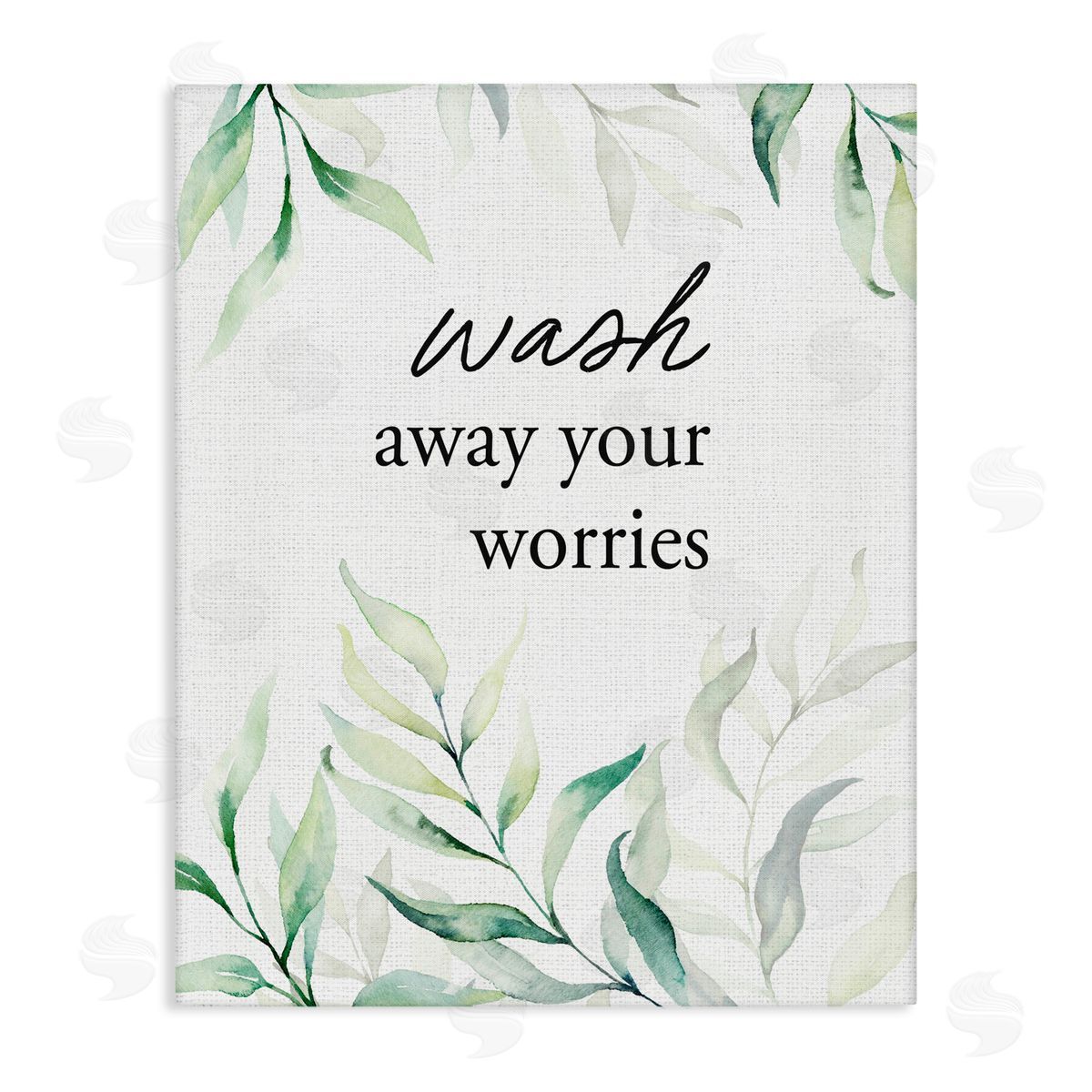 Lettered and Lined Wash Away Worries Greenery Stretched Canvas Wall Art Print