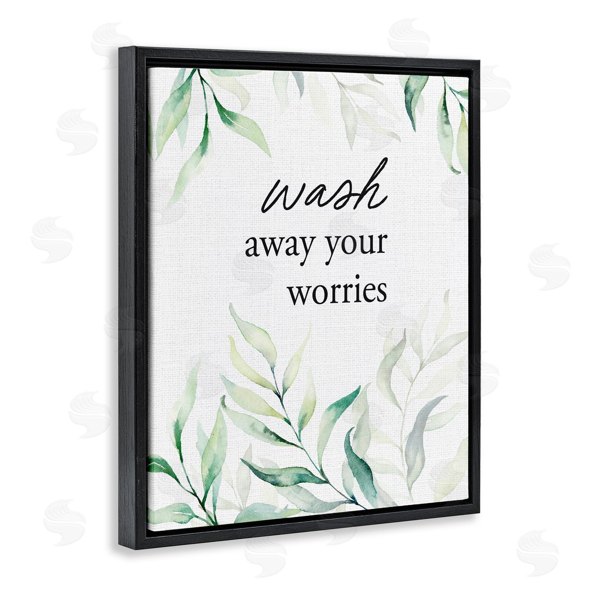 Lettered and Lined Wash Away Worries Greenery Black Floating Frame Canvas Wall Art Print