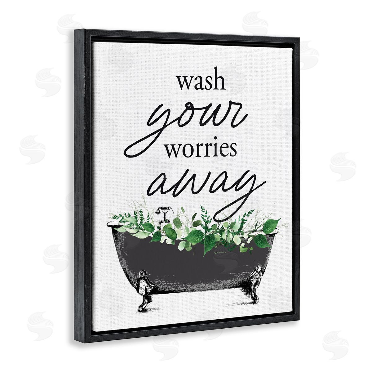 Lettered and Lined Wash Worries Away Herbs Black Floating Frame Canvas Wall Art Print