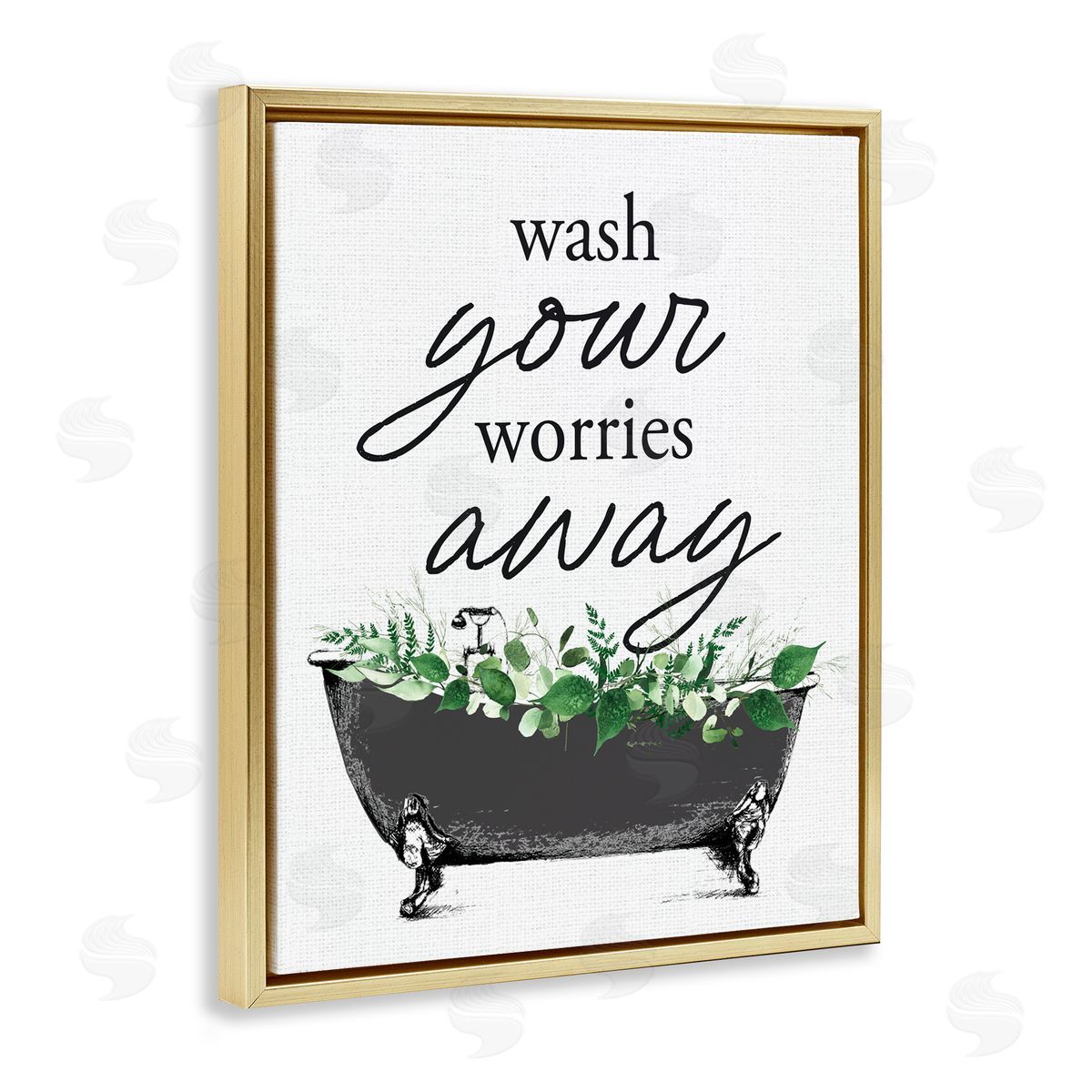 Lettered and Lined Wash Worries Away Herbs Gold Floating Frame Canvas Wall Art Print
