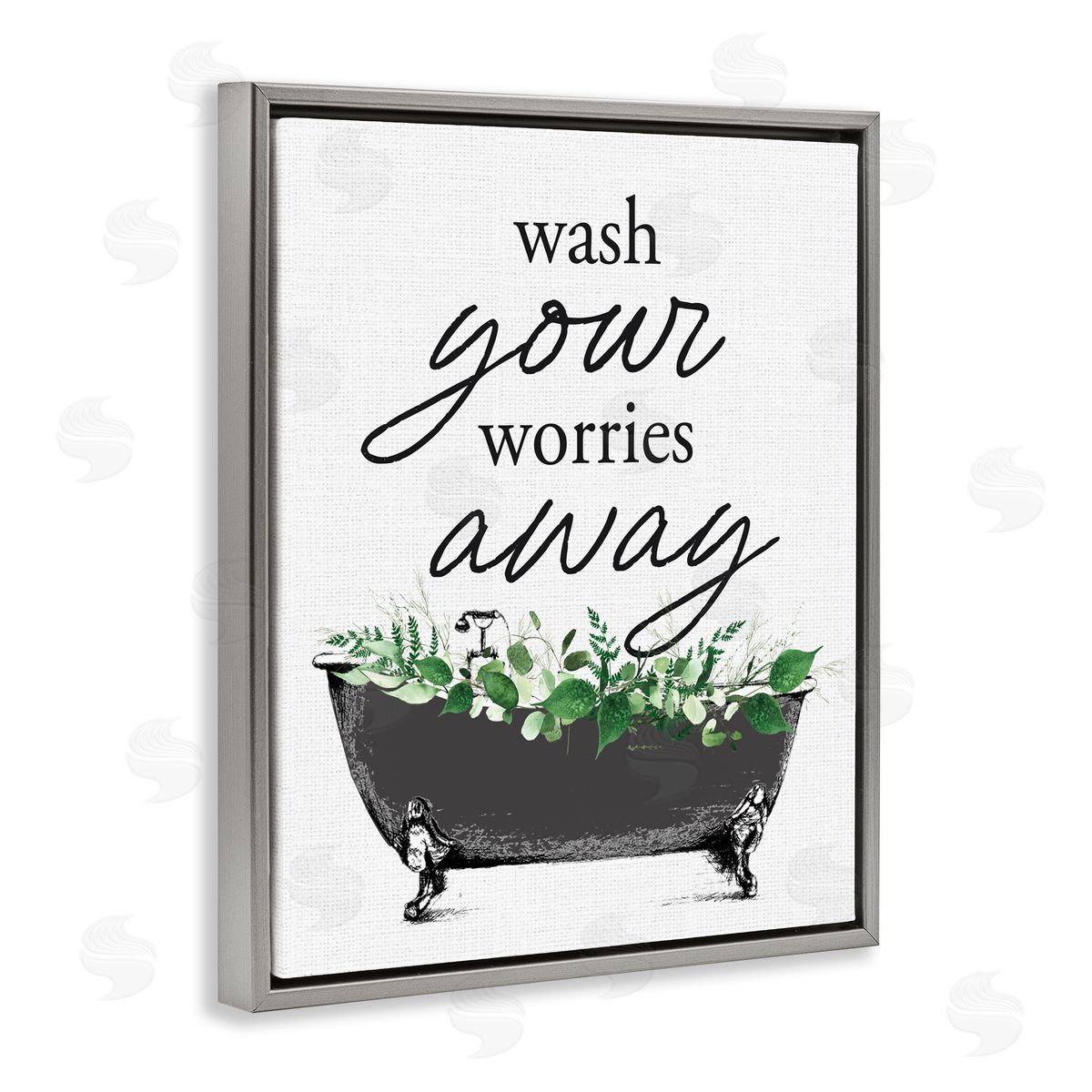 Lettered and Lined Wash Worries Away Herbs Gray Floating Frame Canvas Wall Art Print