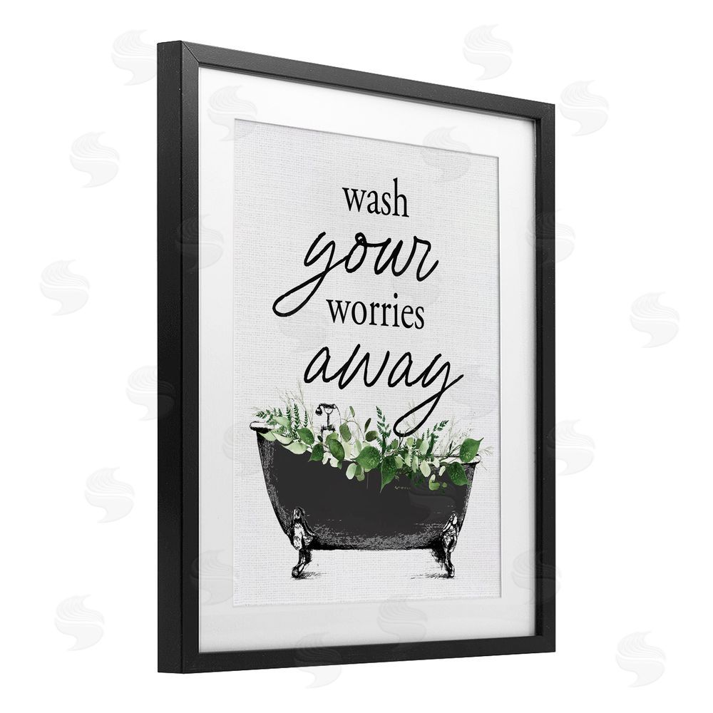 Lettered and Lined Wash Worries Away Herbs Black Framed Print Under Glass Wall Art