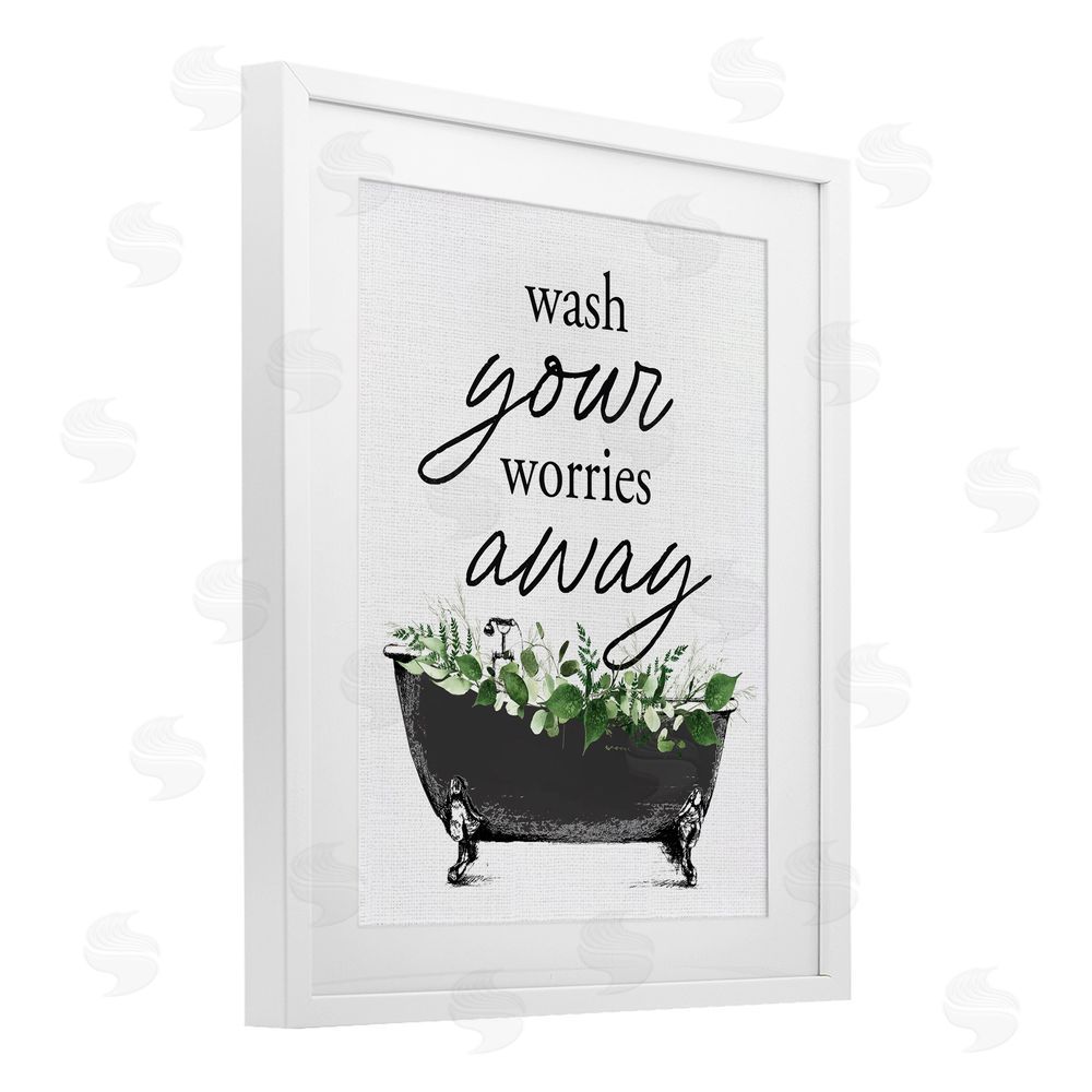 Lettered and Lined Wash Worries Away Herbs White Framed Print Under Glass Wall Art