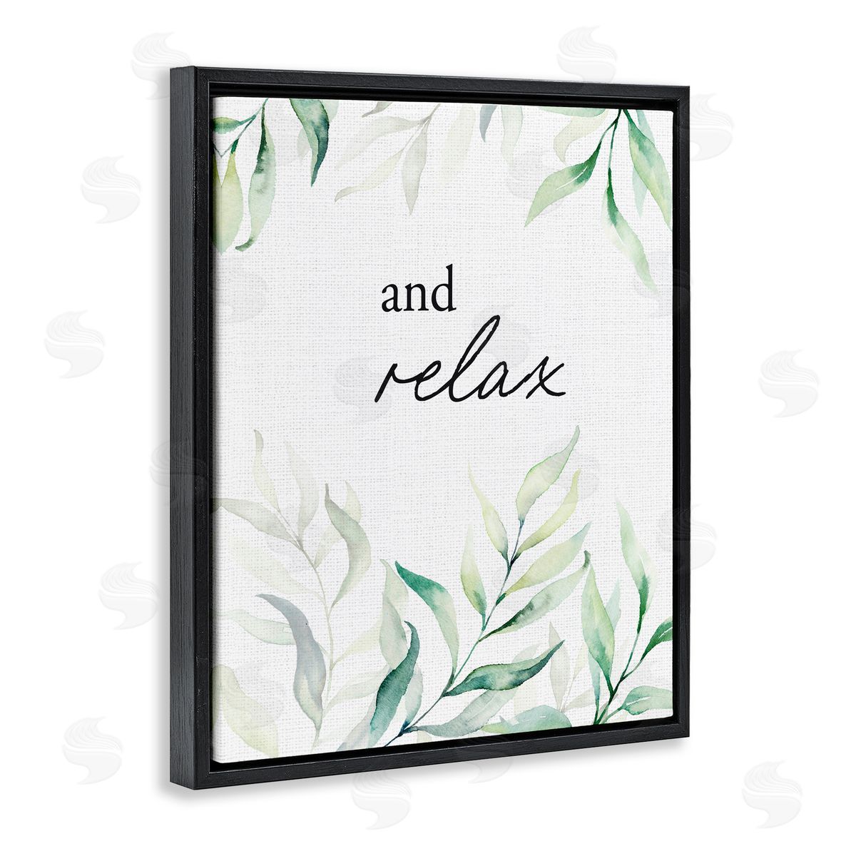 Lettered and Lined And Relax Soothing Greenery Black Floating Frame Canvas Wall Art Print