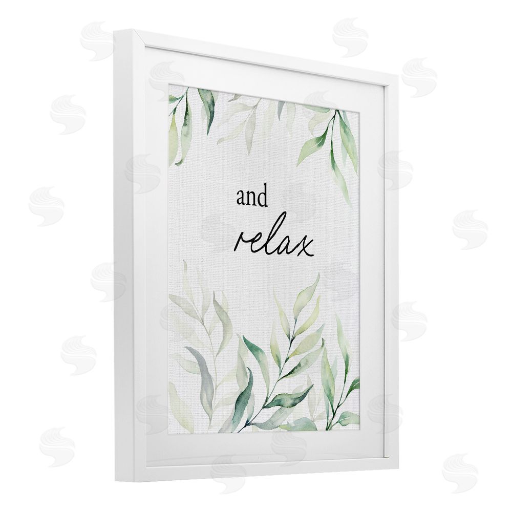 Lettered and Lined And Relax Soothing Greenery White Framed Print Under Glass Wall Art