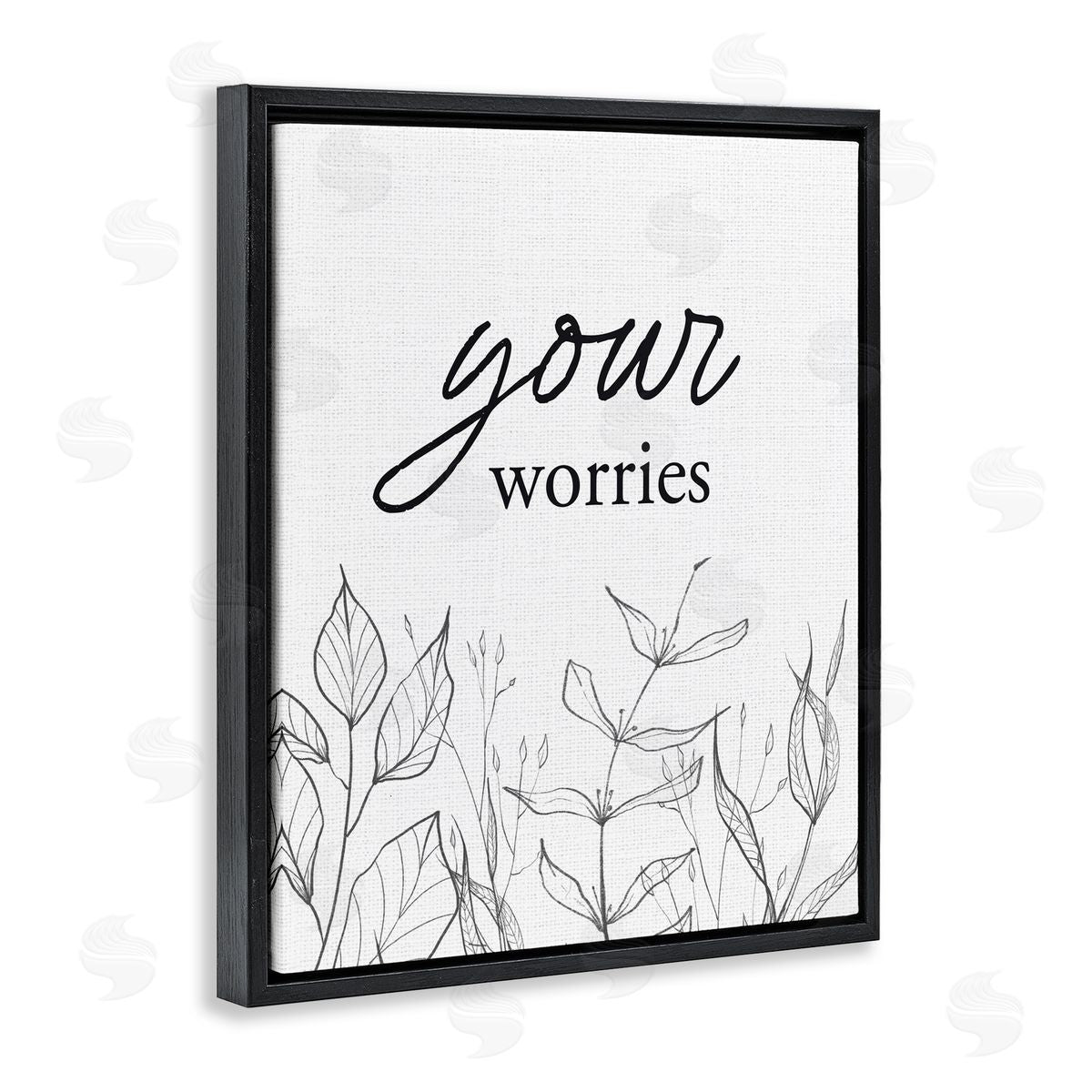 Lettered and Lined Your Worries Minimalist Leaves Black Floating Frame Canvas Wall Art Print