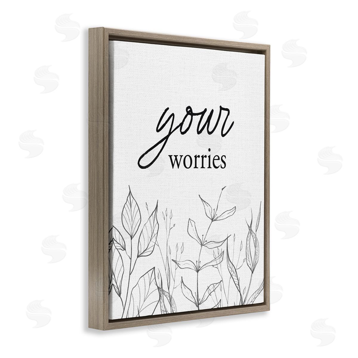Lettered and Lined Your Worries Minimalist Leaves Brown Floating Frame Canvas Wall Art Print