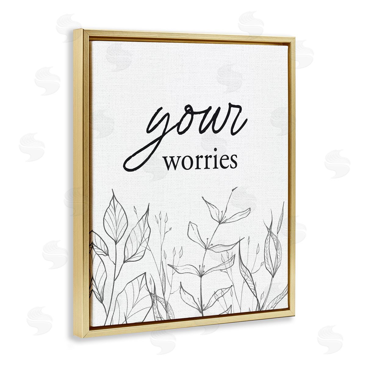 Lettered and Lined Your Worries Minimalist Leaves Gold Floating Frame Canvas Wall Art Print