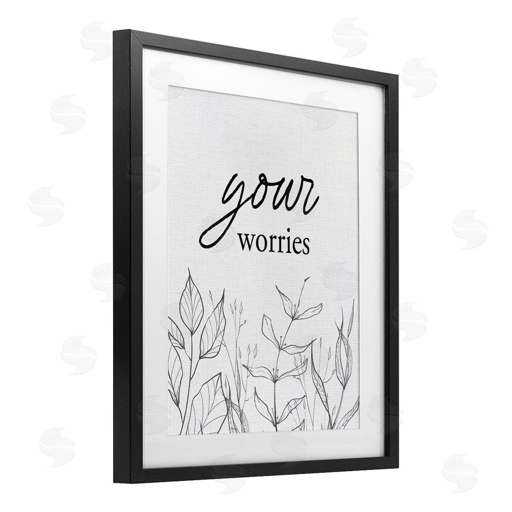Lettered and Lined Your Worries Minimalist Leaves Black Framed Print Under Glass Wall Art