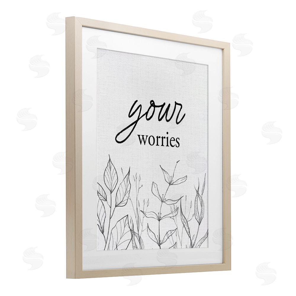 Lettered and Lined Your Worries Minimalist Leaves Brown Framed Print Under Glass Wall Art