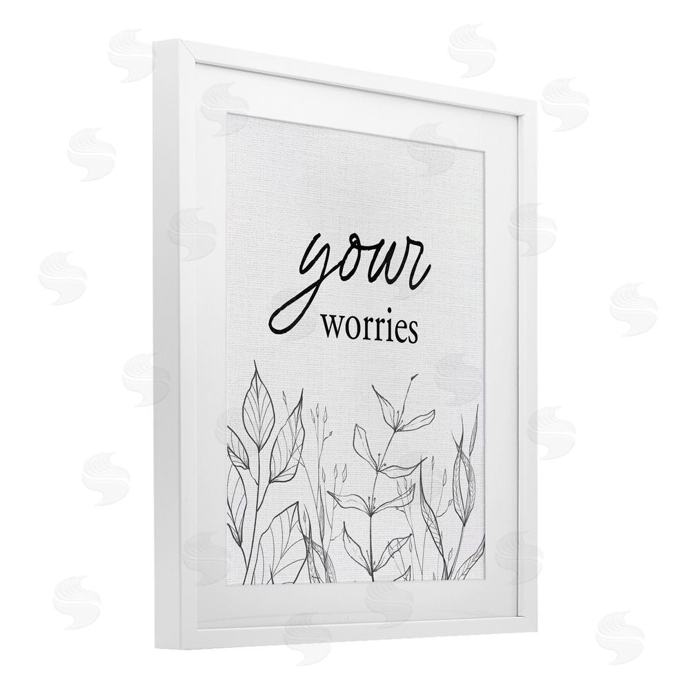 Lettered and Lined Your Worries Minimalist Leaves White Framed Print Under Glass Wall Art