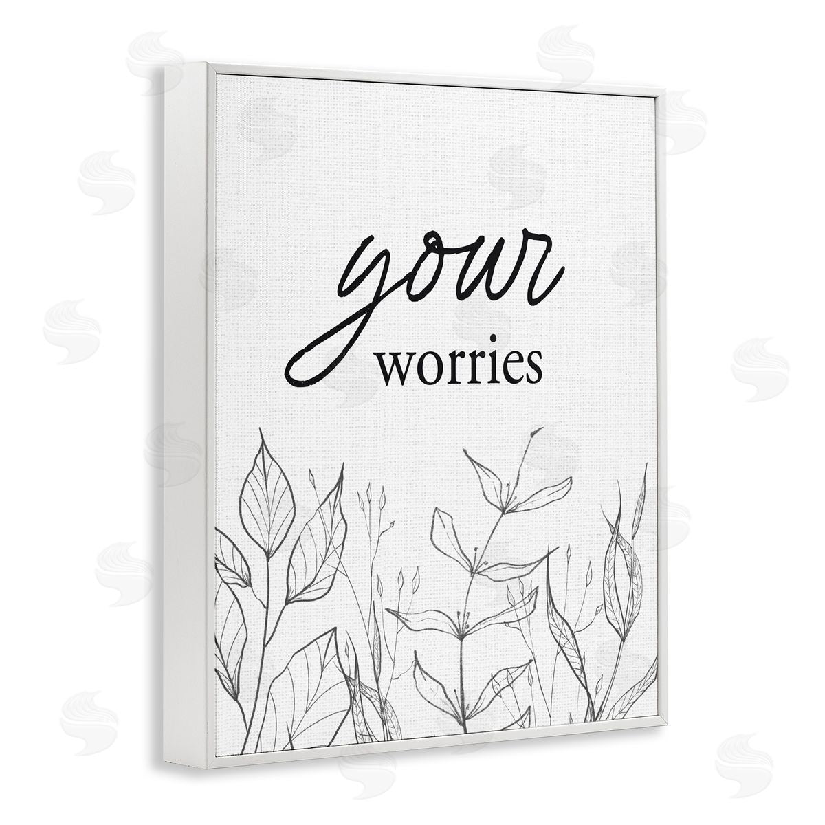 Lettered and Lined Your Worries Minimalist Leaves White Framed Giclee Print Wall Art