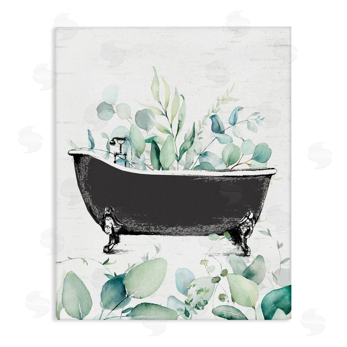 Lettered and Lined Eucalyptus Leaves Bathtub Stretched Canvas Wall Art Print