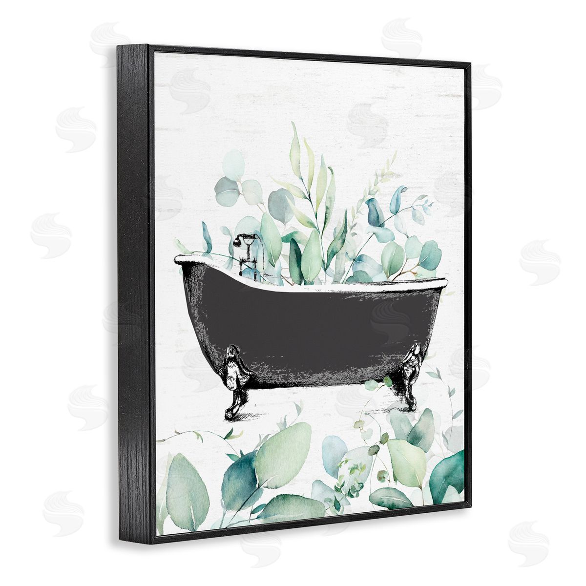 Lettered and Lined Eucalyptus Leaves Bathtub Black Framed Giclee Print Wall Art
