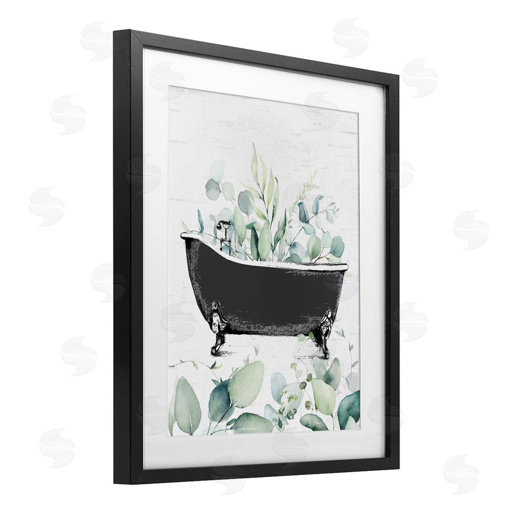 Lettered and Lined Eucalyptus Leaves Bathtub Black Framed Print Under Glass Wall Art