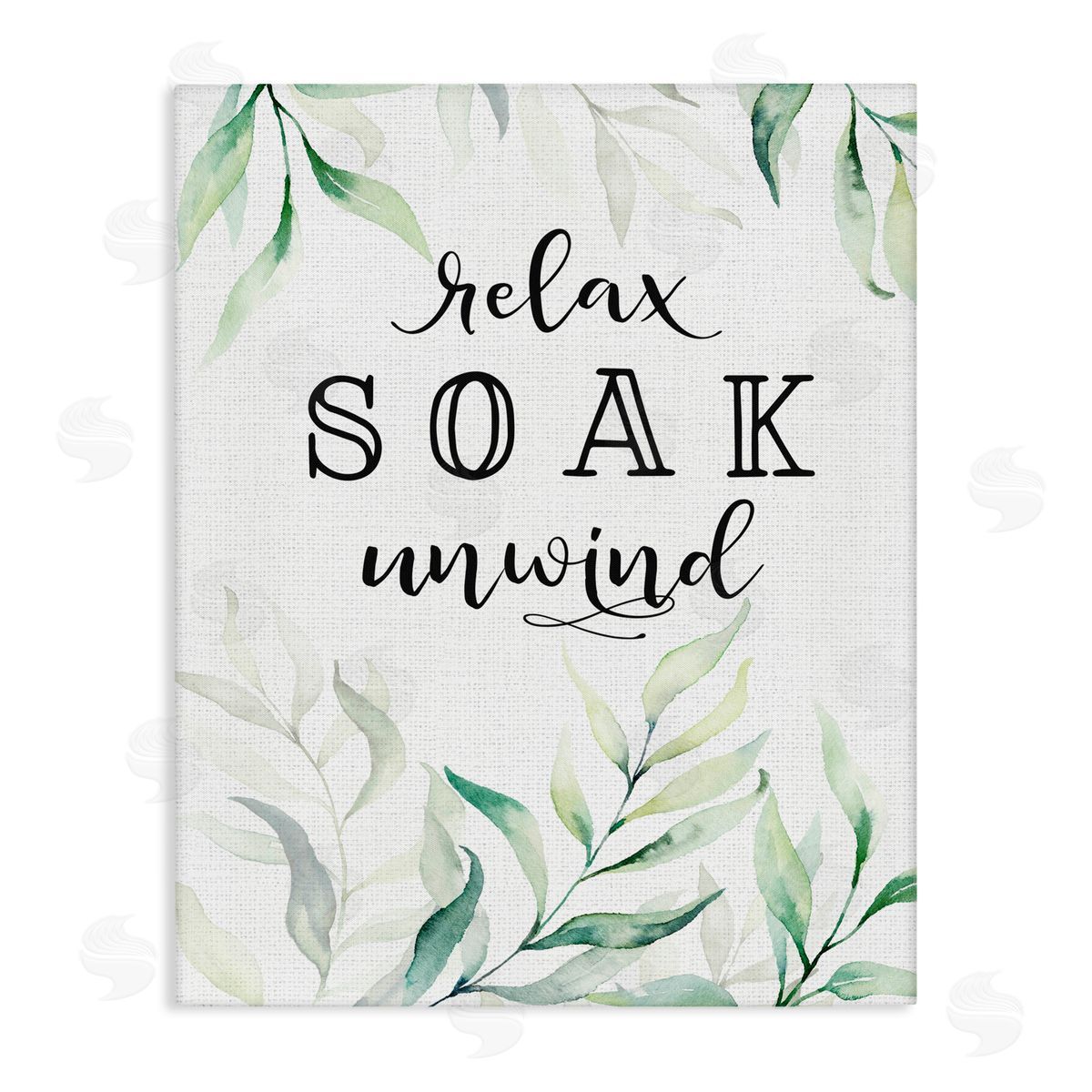Lettered and Lined Soak & Unwind with Leaves Stretched Canvas Wall Art Print