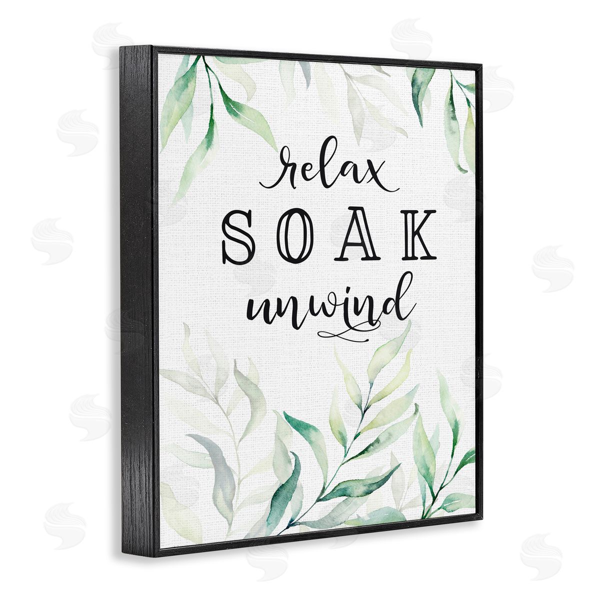 Lettered and Lined Soak & Unwind with Leaves Black Framed Giclee Print Wall Art