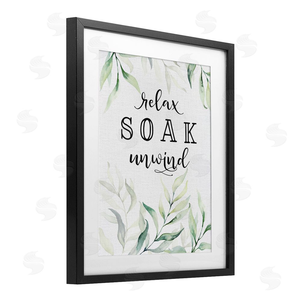 Lettered and Lined Soak & Unwind with Leaves Black Framed Print Under Glass Wall Art