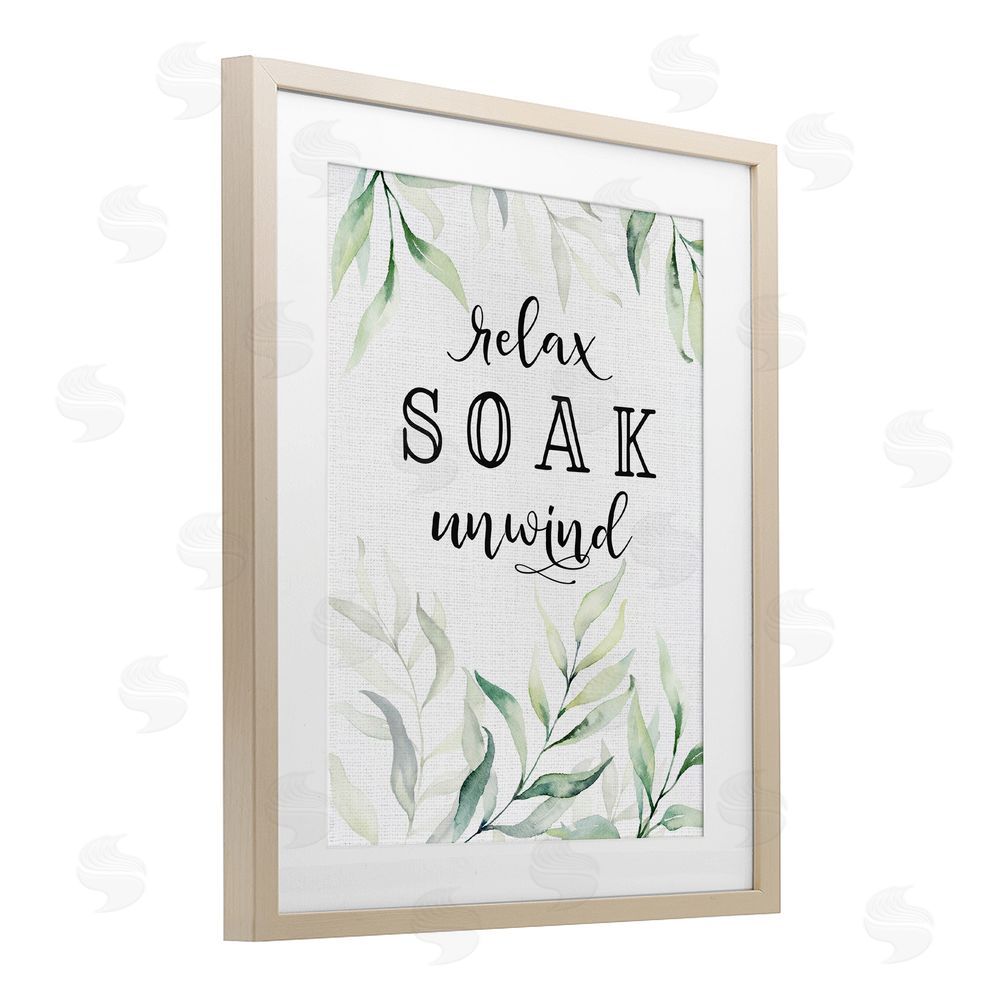 Lettered and Lined Soak & Unwind with Leaves Brown Framed Print Under Glass Wall Art