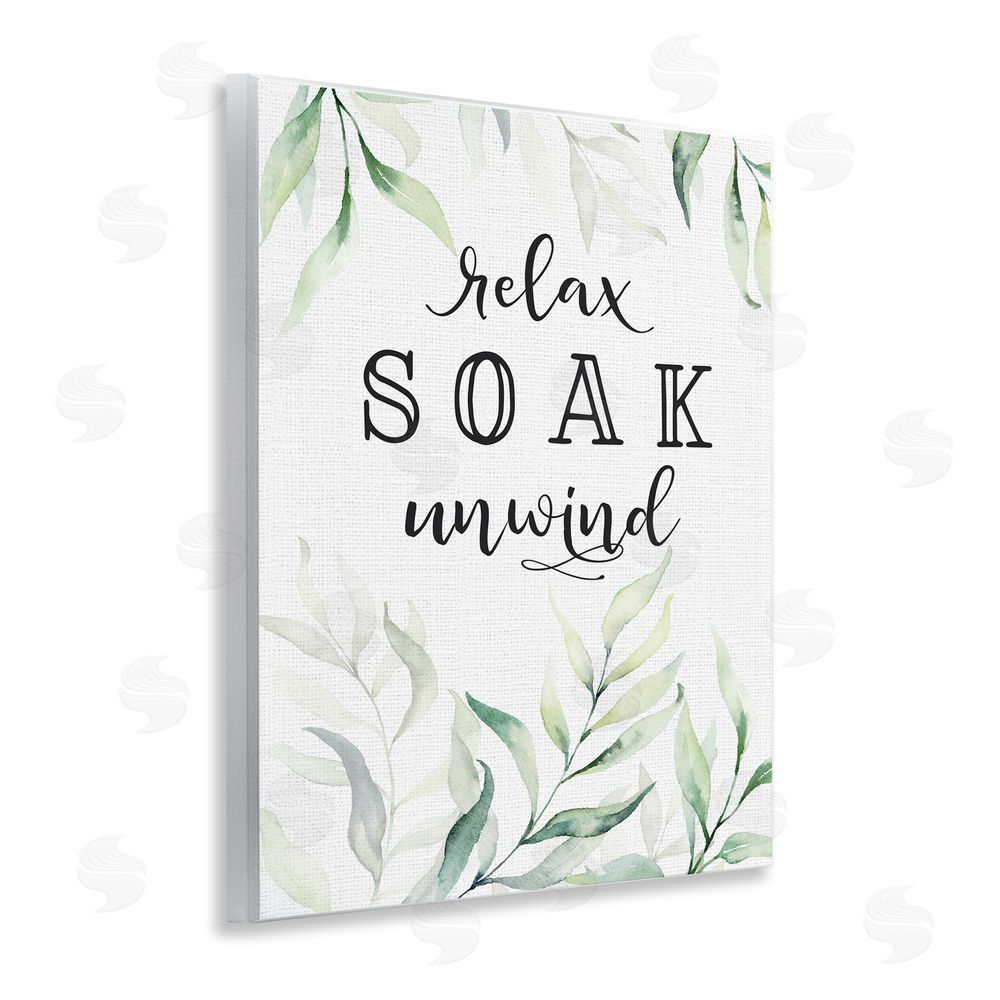 Lettered and Lined Soak & Unwind with Leaves Wooden Wall Plaque Art Print