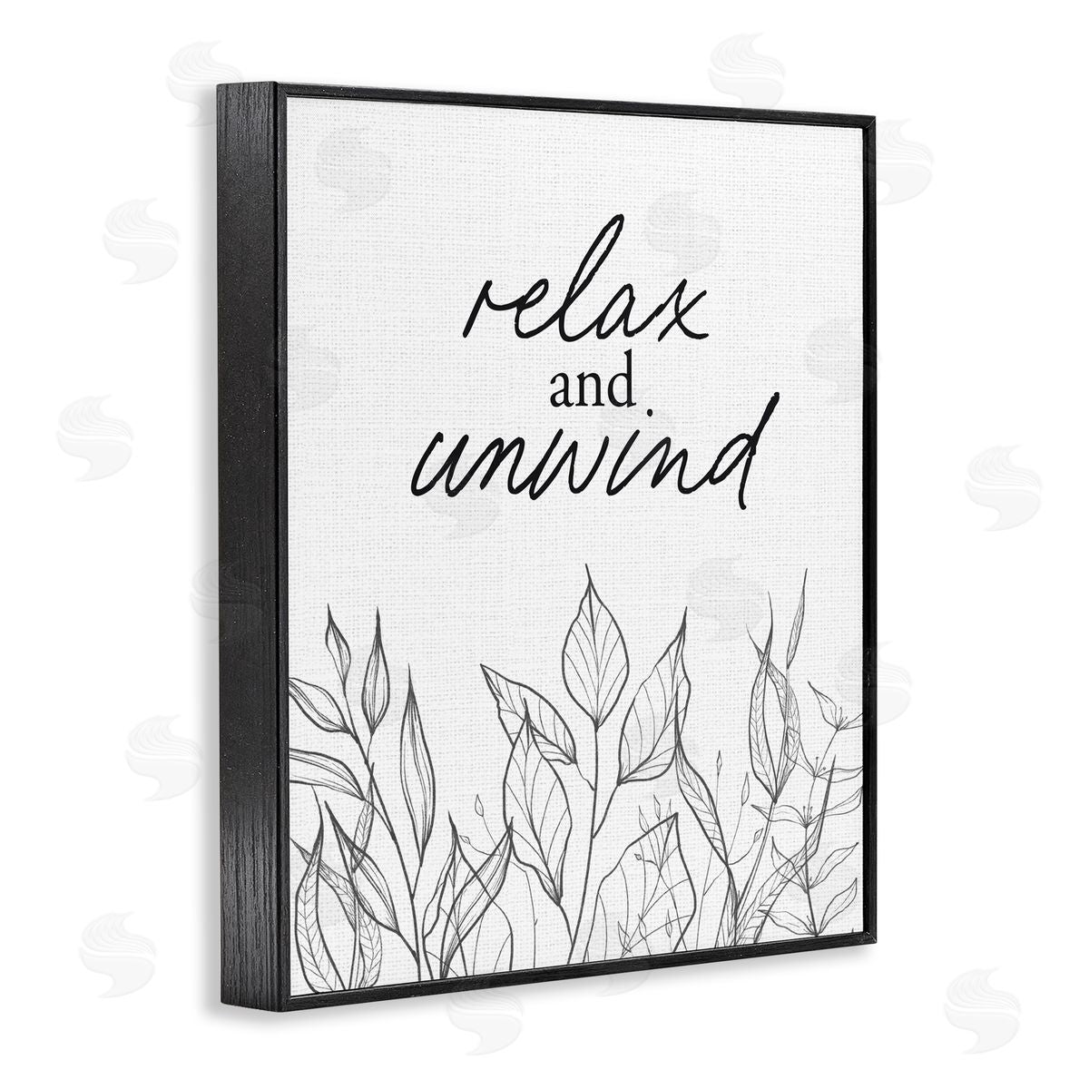 Lettered and Lined Relax Unwind Minimalist Leaves Black Framed Giclee Print Wall Art