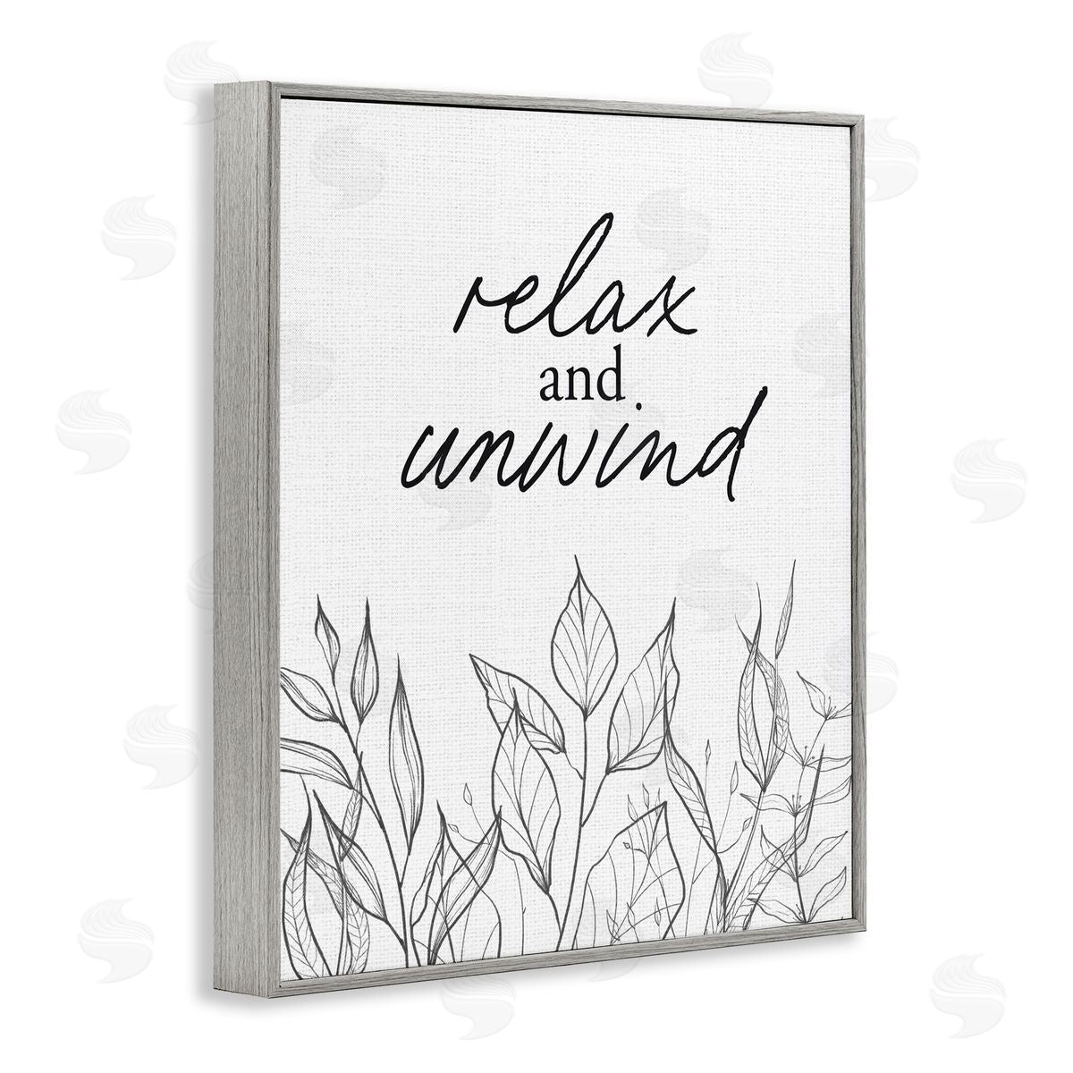 Lettered and Lined Relax Unwind Minimalist Leaves Gray Framed Giclee Print Wall Art