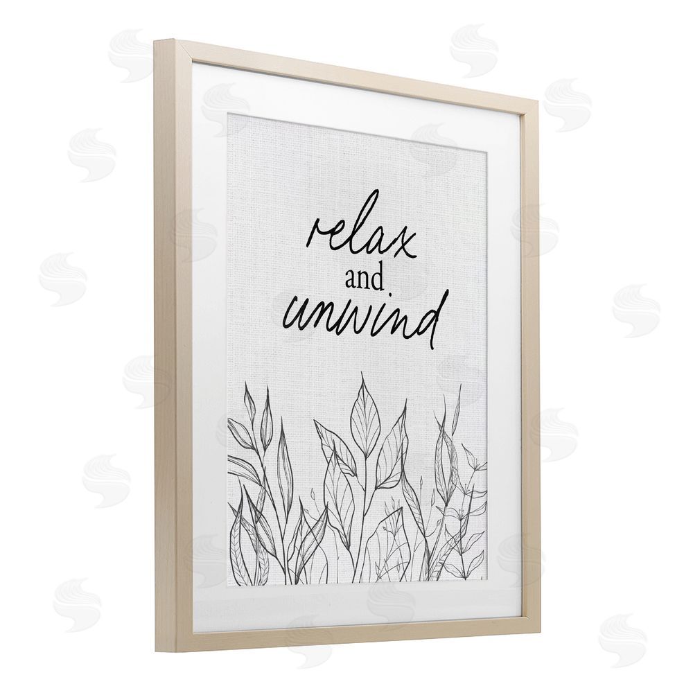 Lettered and Lined Relax Unwind Minimalist Leaves Brown Framed Print Under Glass Wall Art