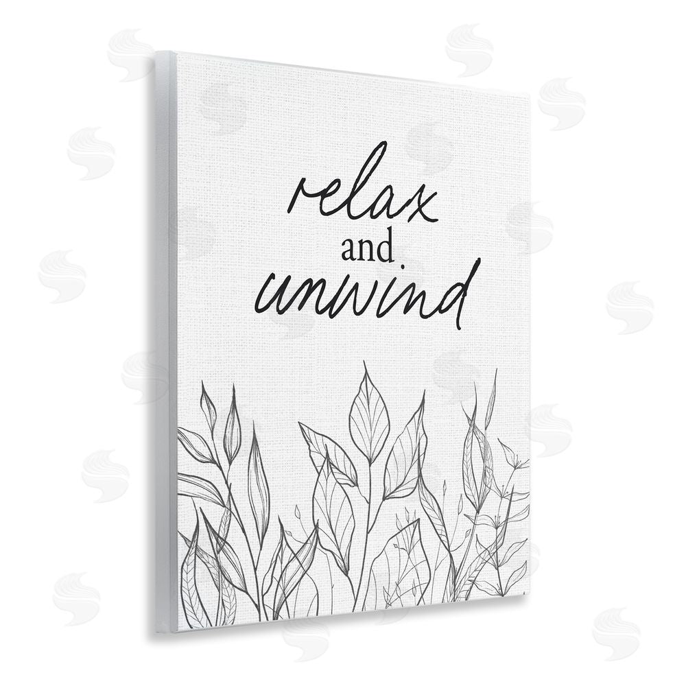 Lettered and Lined Relax Unwind Minimalist Leaves Wooden Wall Plaque Art Print