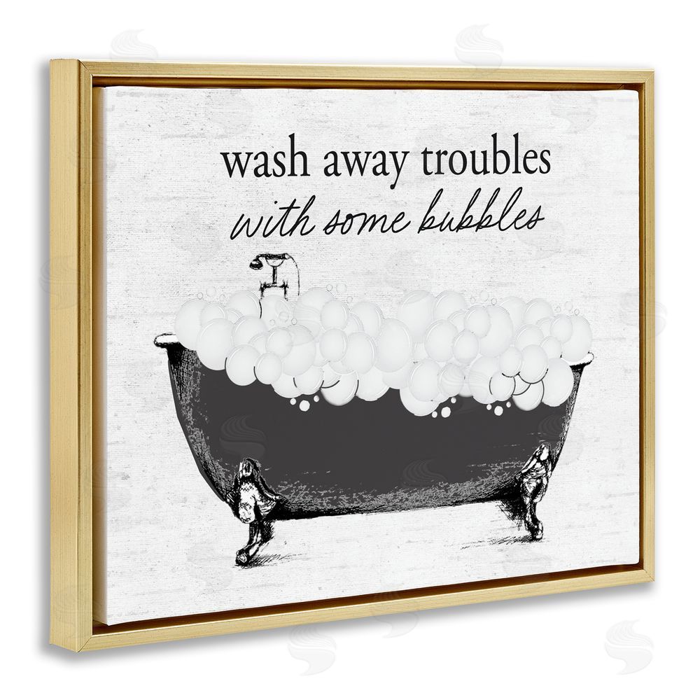 Lettered and Lined Uplifting Bubble Bath Rhyme Gold Floating Frame Canvas Wall Art Print