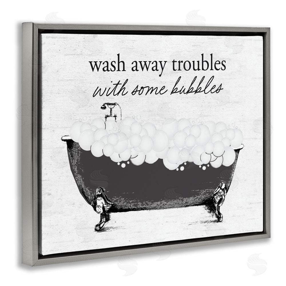 Lettered and Lined Uplifting Bubble Bath Rhyme Gray Floating Frame Canvas Wall Art Print