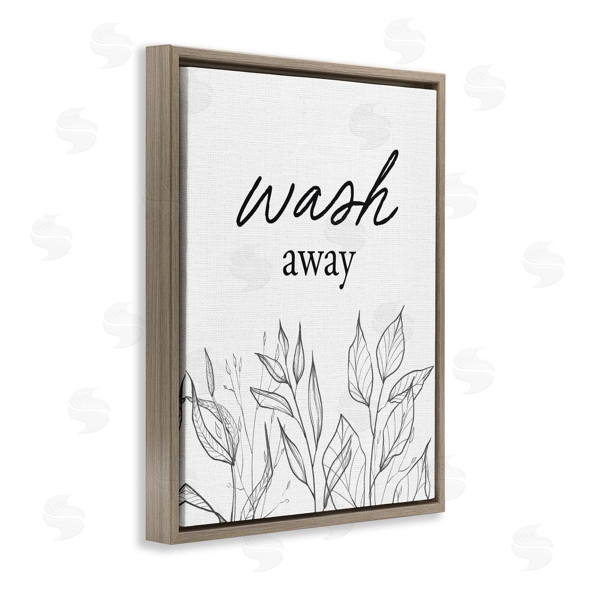 Lettered and Lined Minimalist Leaves Wash Away Brown Floating Frame Canvas Wall Art Print