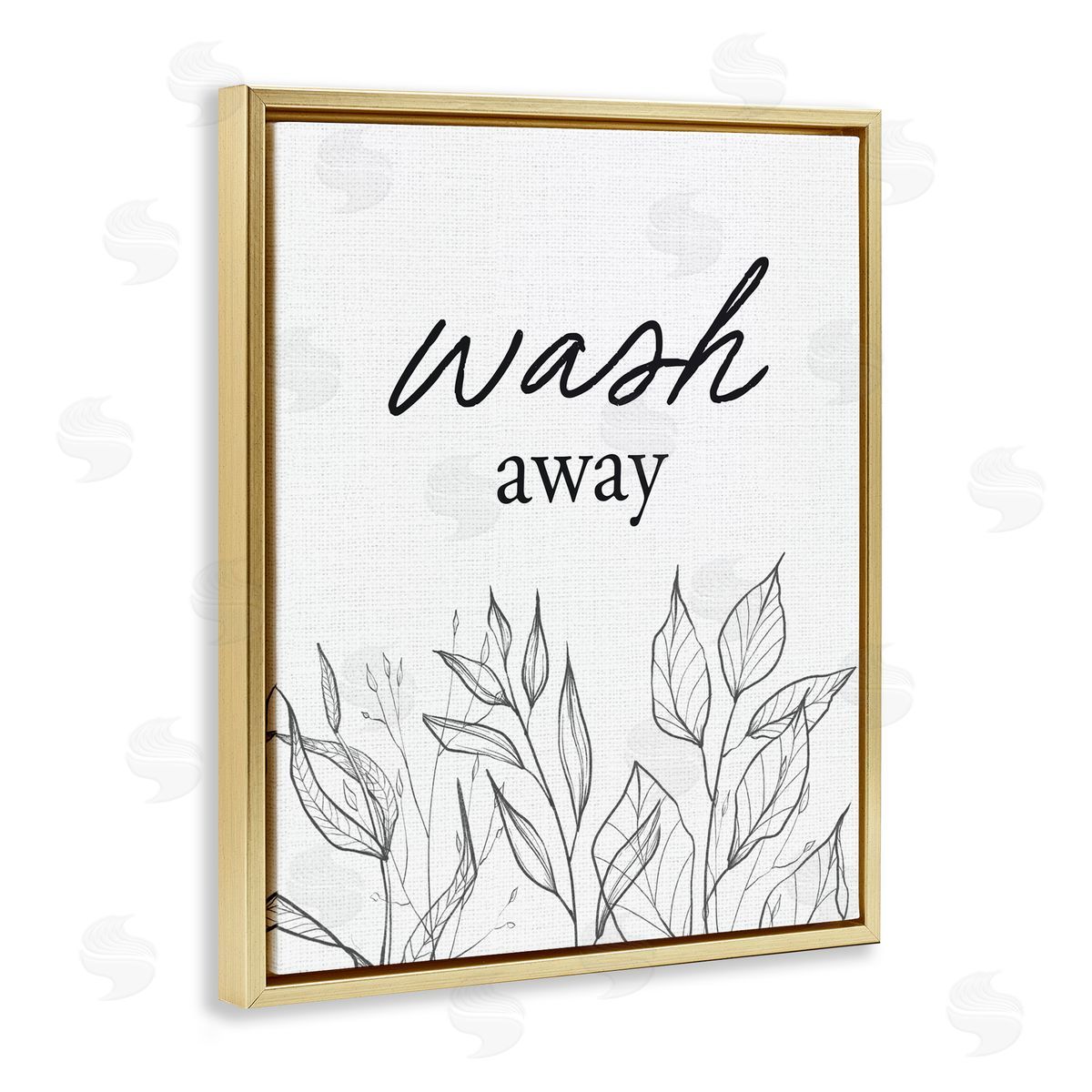 Lettered and Lined Minimalist Leaves Wash Away Gold Floating Frame Canvas Wall Art Print