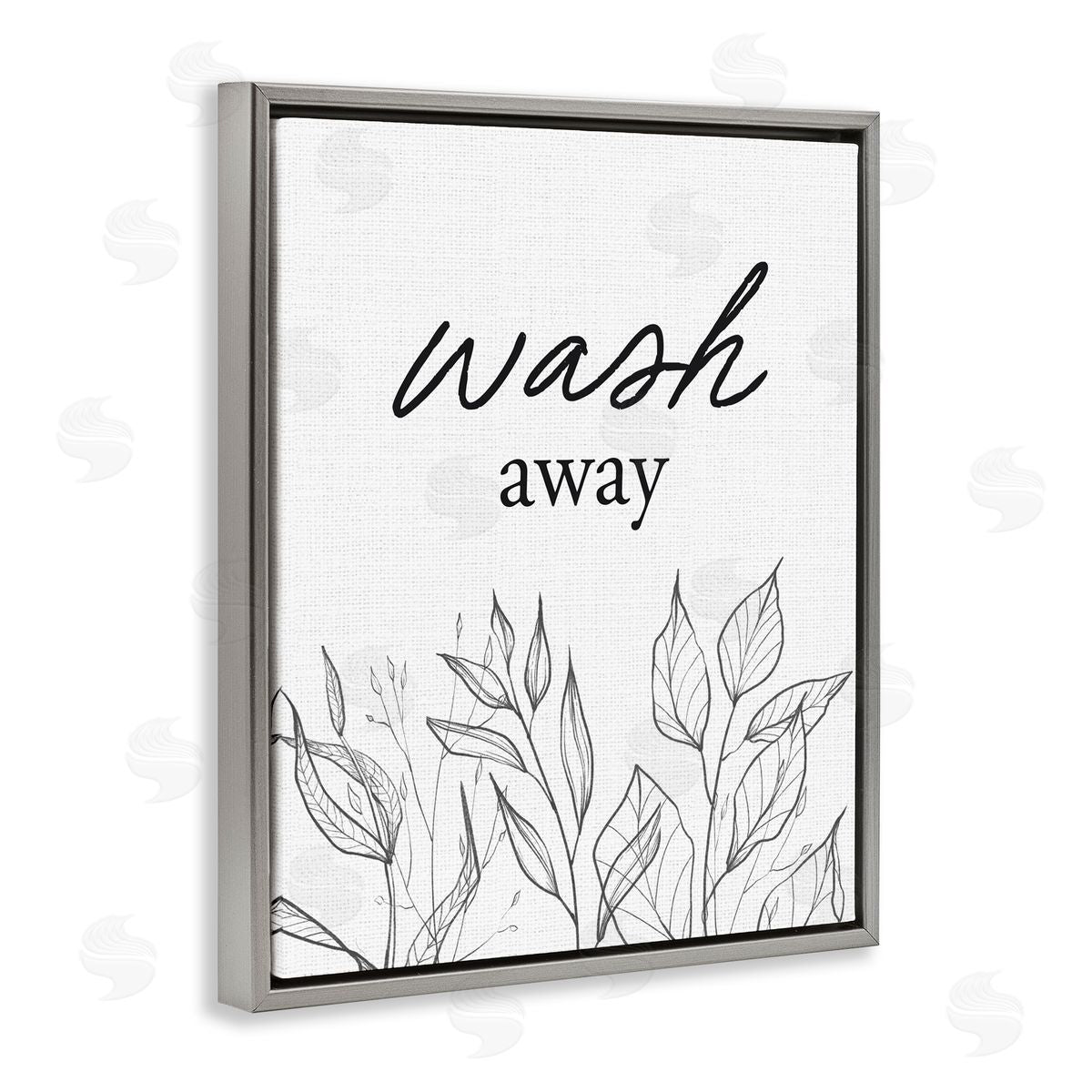Lettered and Lined Minimalist Leaves Wash Away Gray Floating Frame Canvas Wall Art Print