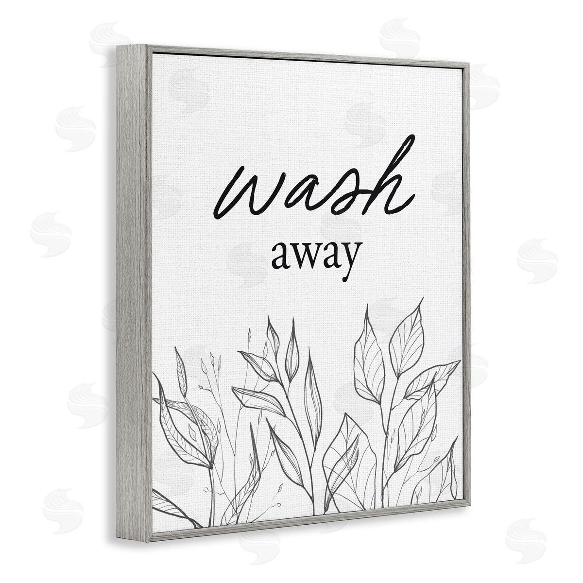 Lettered and Lined Minimalist Leaves Wash Away Gray Framed Giclee Print Wall Art