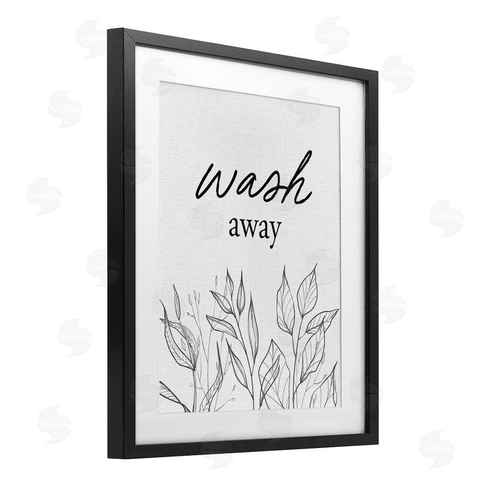 Lettered and Lined Minimalist Leaves Wash Away Black Framed Print Under Glass Wall Art