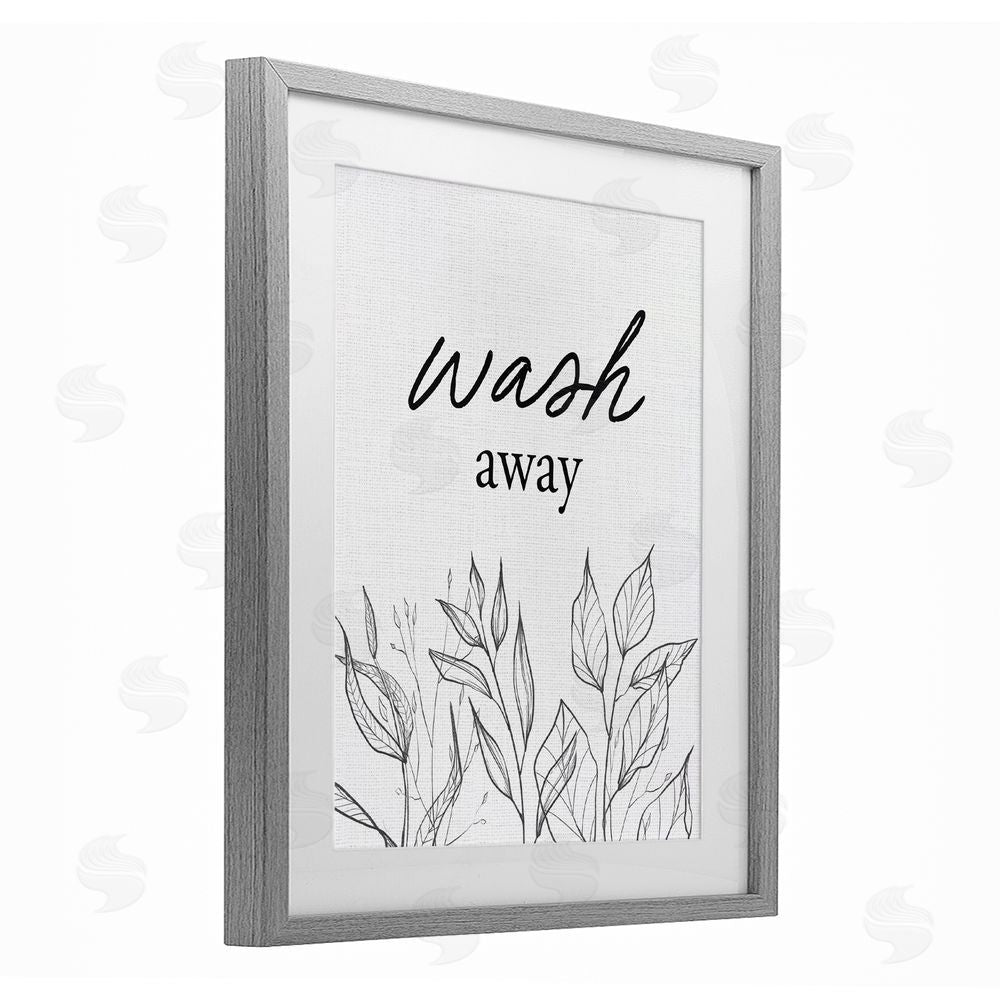 Lettered and Lined Minimalist Leaves Wash Away Gray Framed Print Under Glass Wall Art