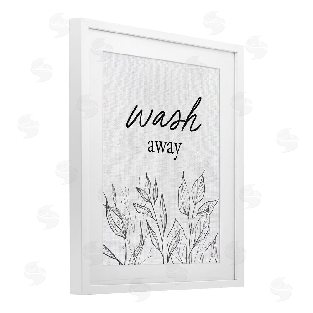 Lettered and Lined Minimalist Leaves Wash Away White Framed Print Under Glass Wall Art