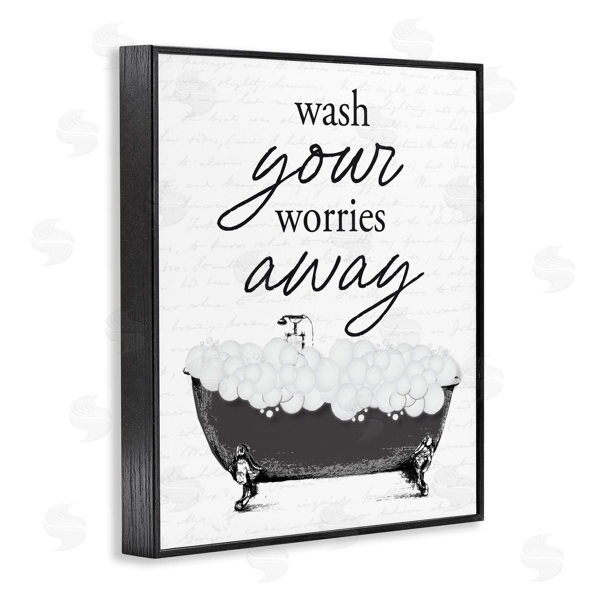Lettered and Lined Bubble Bath Wash Worries Black Framed Giclee Print Wall Art
