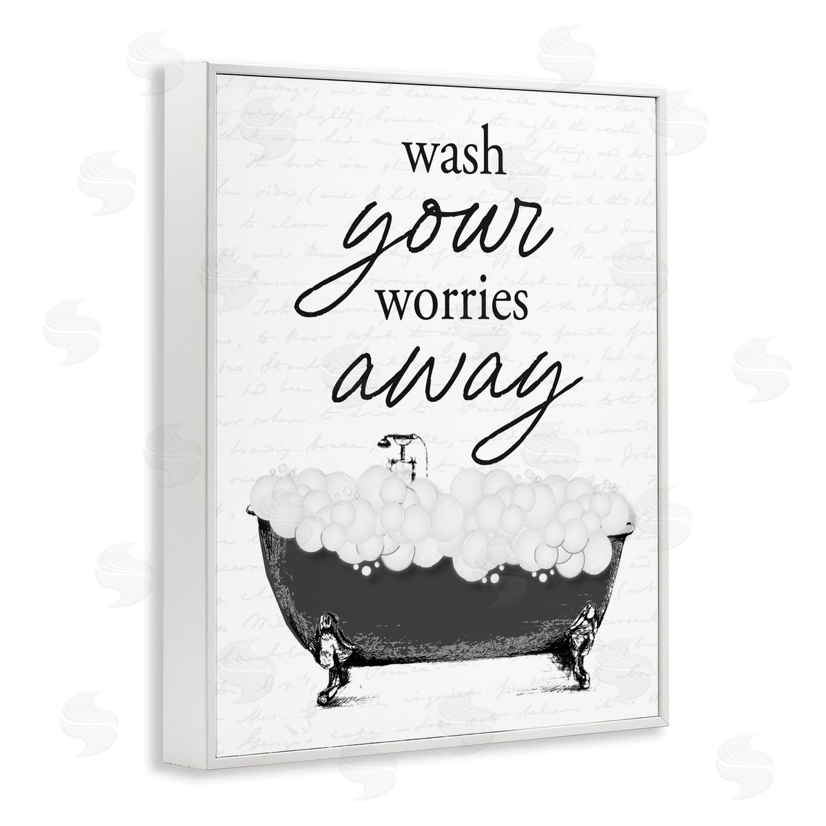 Lettered and Lined Bubble Bath Wash Worries White Framed Giclee Print Wall Art