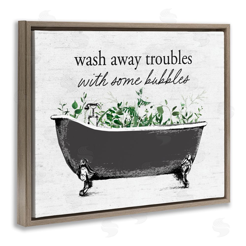Lettered and Lined Comforting Bubble Bath Quote Brown Floating Frame Canvas Wall Art Print