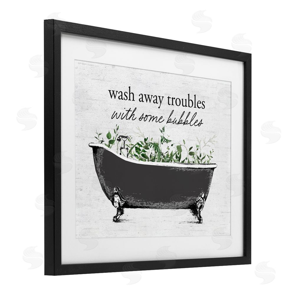 Lettered and Lined Comforting Bubble Bath Quote Black Framed Print Under Glass Wall Art