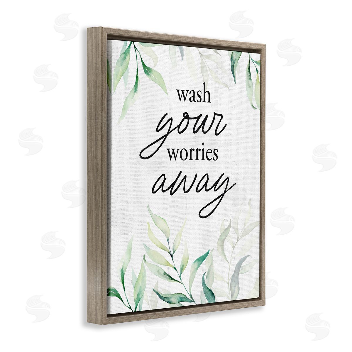 Lettered and Lined Wash Worries Away Leaves Brown Floating Frame Canvas Wall Art Print
