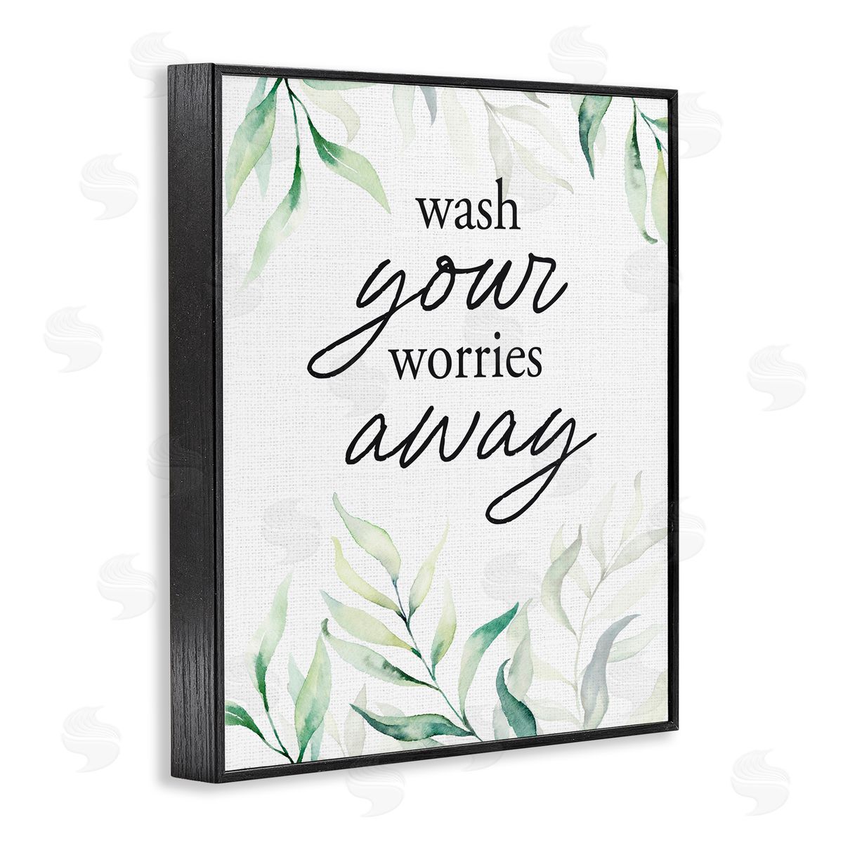 Lettered and Lined Wash Worries Away Leaves Black Framed Giclee Print Wall Art