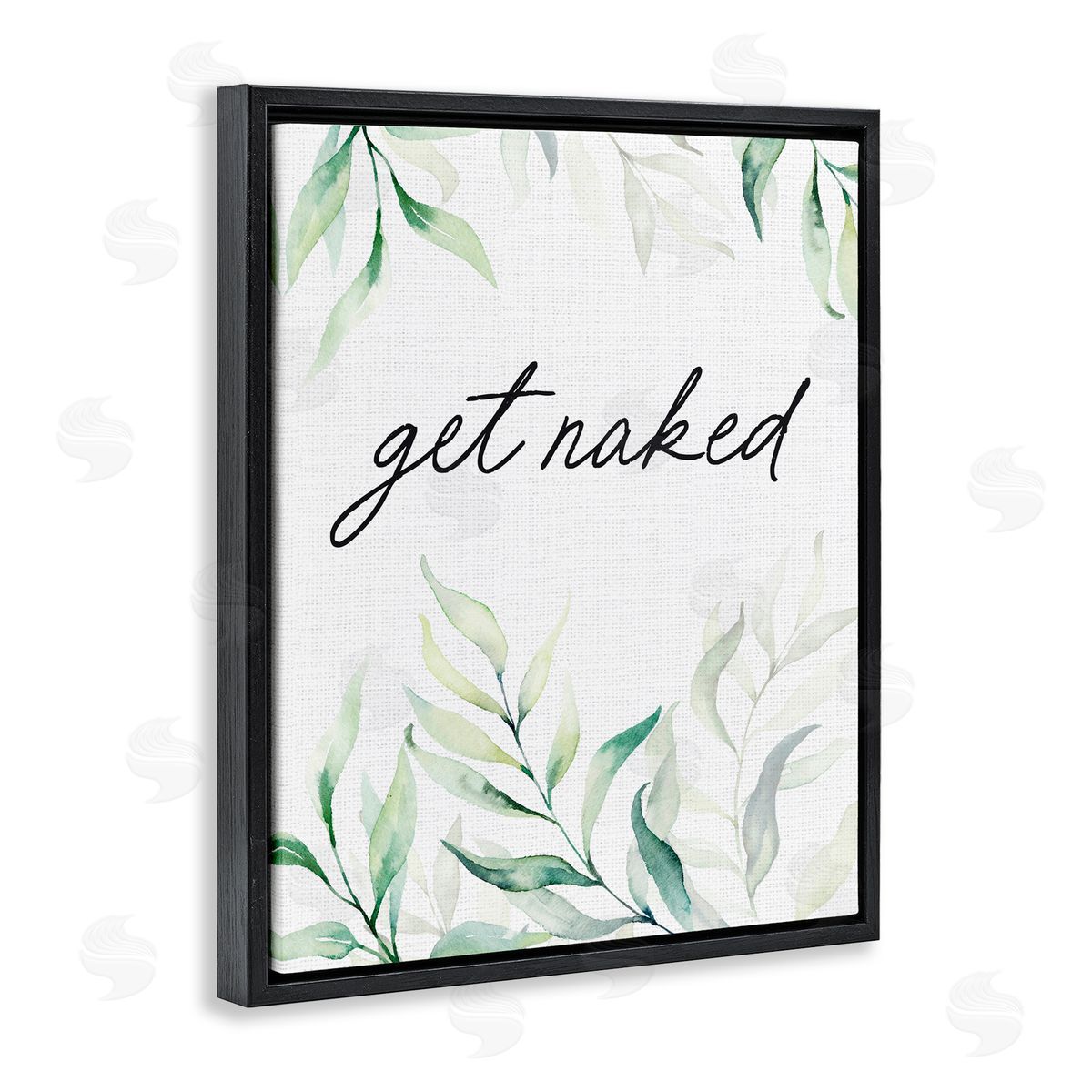 Lettered and Lined Get Naked Bathroom Herbs Black Floating Frame Canvas Wall Art Print