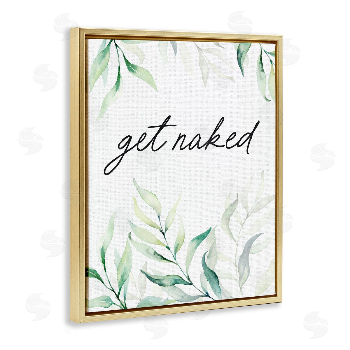 Lettered and Lined Get Naked Bathroom Herbs Gold Floating Frame Canvas Wall Art Print