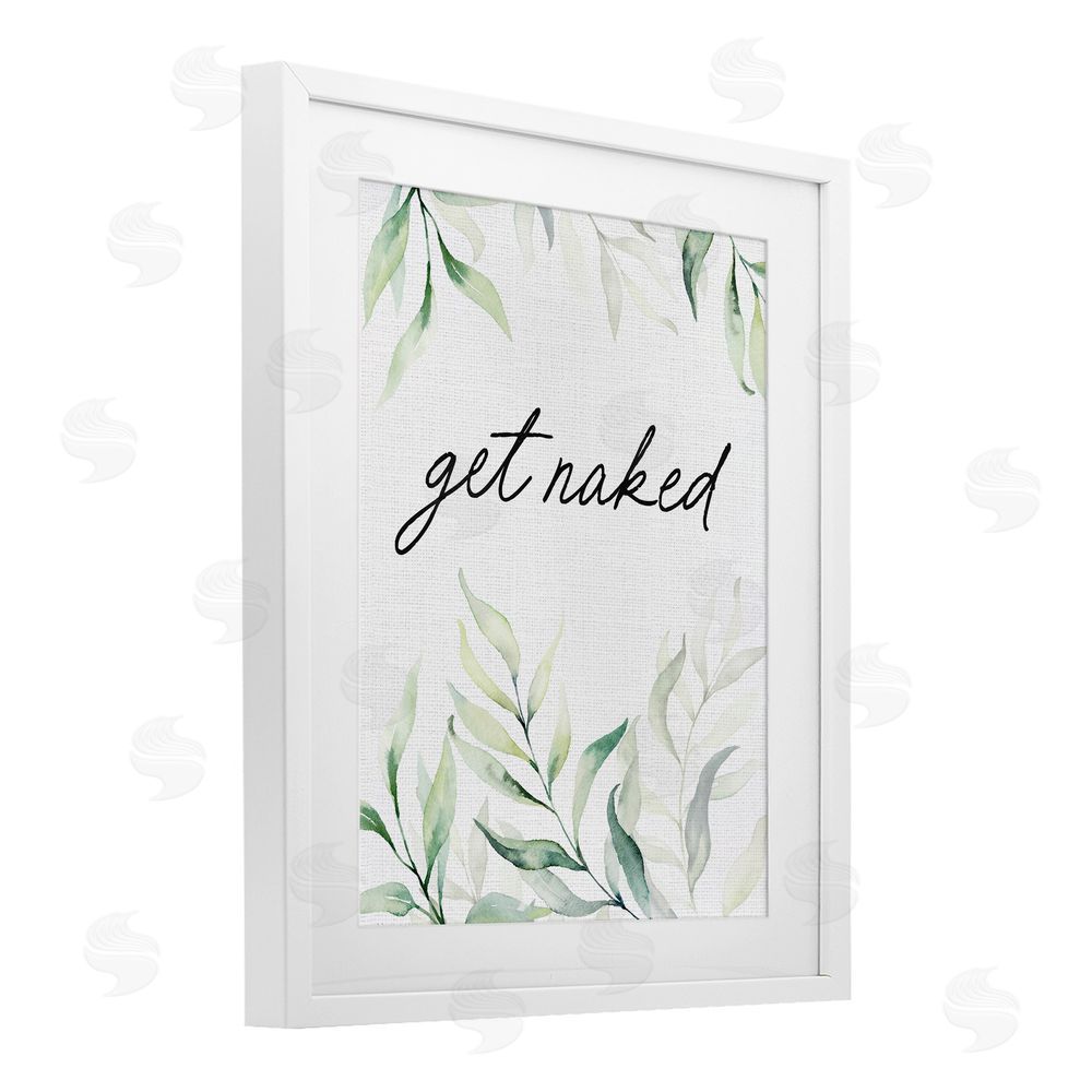 Lettered and Lined Get Naked Bathroom Herbs White Framed Print Under Glass Wall Art