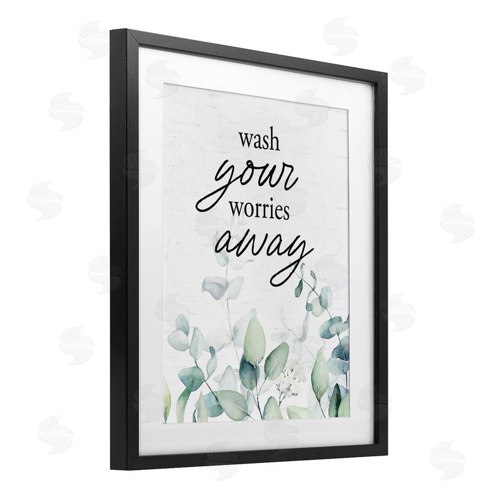 Lettered and Lined Wash Worries Away Herb Leaves Black Framed Print Under Glass Wall Art
