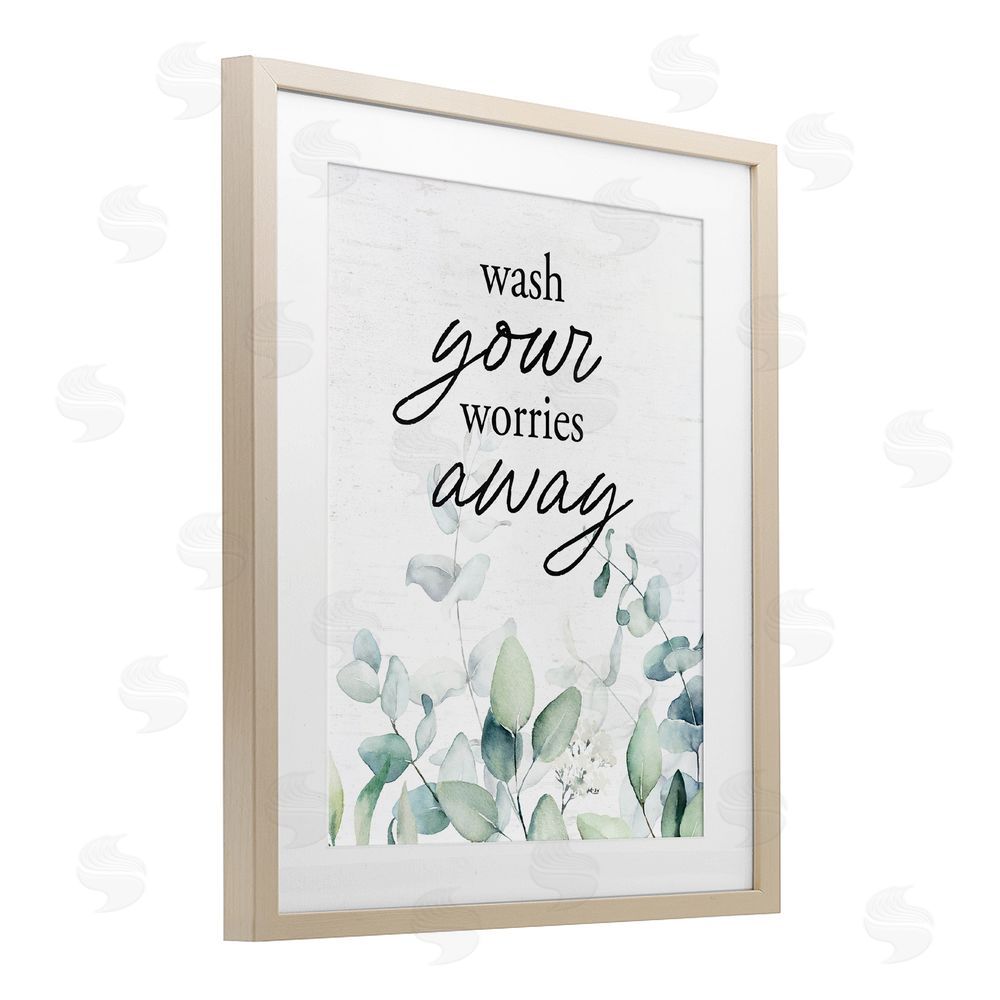 Lettered and Lined Wash Worries Away Herb Leaves Brown Framed Print Under Glass Wall Art