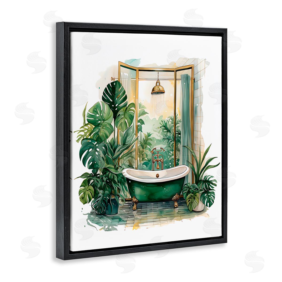 Lettered and Lined Bathtub in Tropical Oasis Black Floating Frame Canvas Wall Art Print