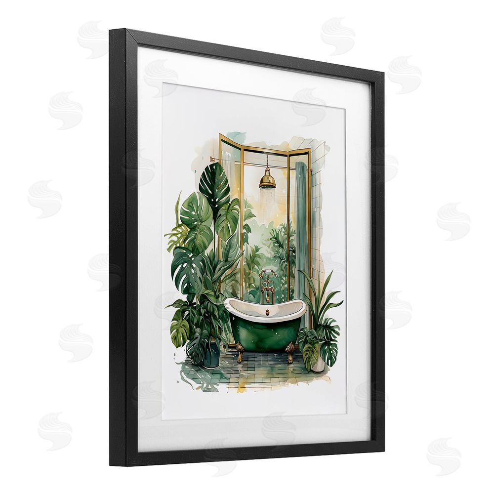 Lettered and Lined Bathtub in Tropical Oasis Black Framed Print Under Glass Wall Art
